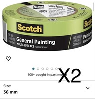 X2 Scotch Painter's Tape, Green Masking Tape for