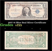 1957 $1 Blue Seal Silver Certificate Grades vf+