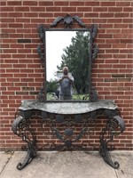 Marble and iron patio table with mirror