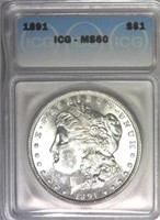 1891 ICG MS60 Morgan Silver Dollar