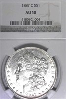 1887-O AU 50 NGC Morgan Silver Dollar