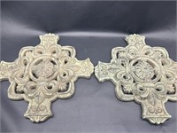 Pair Vintage Gold Tone Wall Cross Plaques