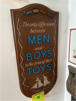Men, boys, toys wooden sign