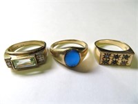 3 gent's rings, 2-10k & 1-14k, set with semi