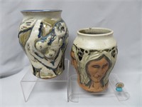 2 Ouellette art pottery vases, 8 1/2 x 10"