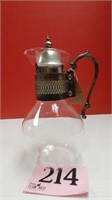 GLASS DECANTER WITH SILVER HANDLE AND LID 10 IN