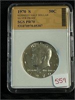 1970 S KENNEDY HALF DOLLAR SGS PR70 SILVER PROOF