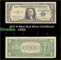 1957 $1 Blue Seal Silver Certificate Grades vf+