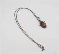 925 STERLING SILVER NECKLACE W/ AMBER TONE PENDANT