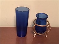 2 COBALT BLUE GLASS VASES