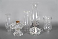 Atq/Vtg Glass Oil Lamp, Lamp Base, Chimney's