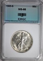 1945-S WALKING LIBERTY HALF DOLLAR,  SUPERB GEM BU