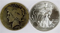 1934-s Silver Dollar & 2014 BU Silver Eagle