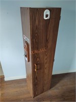 Wood storage cabinet with bottle opener