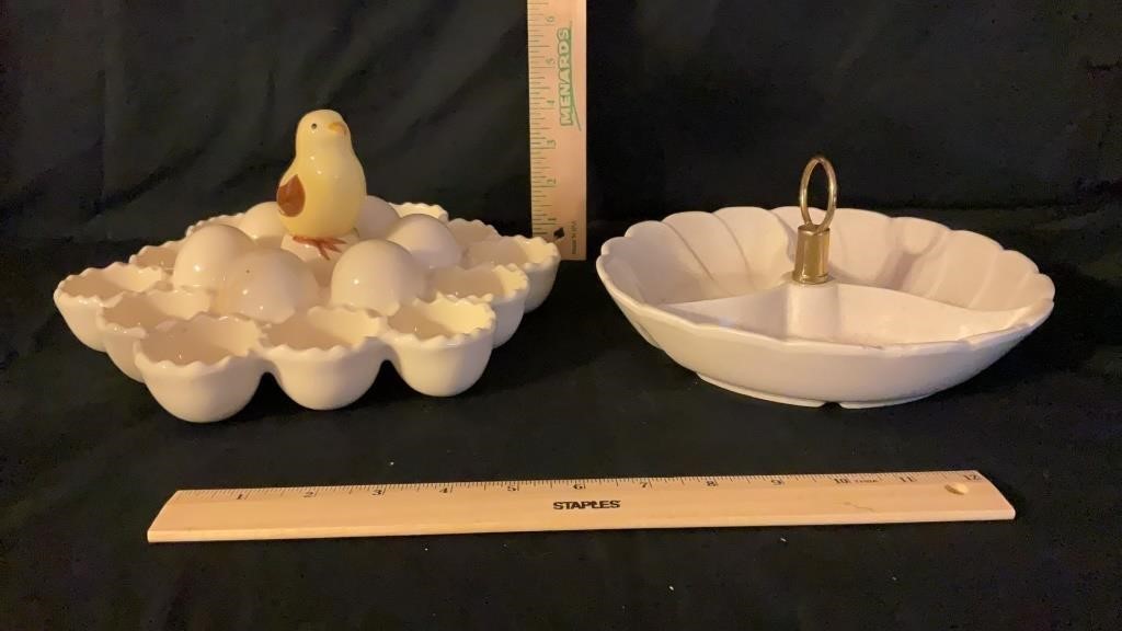 Deviled Egg Baby Chick Dish, Pottery Divided Dish