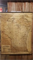 Original 1896 Wisconsin Railroad Map Canvas RARE