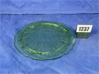 Green Depression Glass Cake Plate,  10.25"Dia.