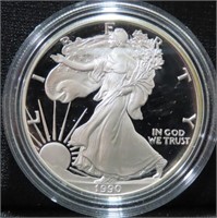 1990 SILVER EAGLE W/BOX AND PAPERS