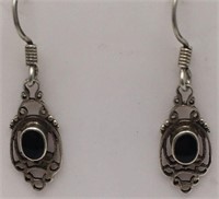 Sterling Silver Earrings W Black Stone