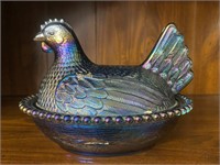 Blue/Purple Carnival Glass Nesting Hen