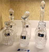 (6) Liqueur Decanters w/ Sterling Silver Tags