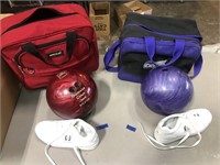 2 BOWLING BAGS AND BALLS