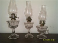 3 Antique Oil Lamps - Quarted Bleck Pttern