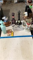 Various vintage decorative liquor bottles, glass