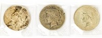 Coin (3) Peace Dollars 1922-P(2)+1924-P-VG-XF