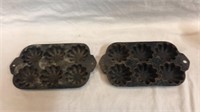 2 antique cast iron gem pans