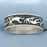 Mens Kokopelli Band Ring in Sterling Silver