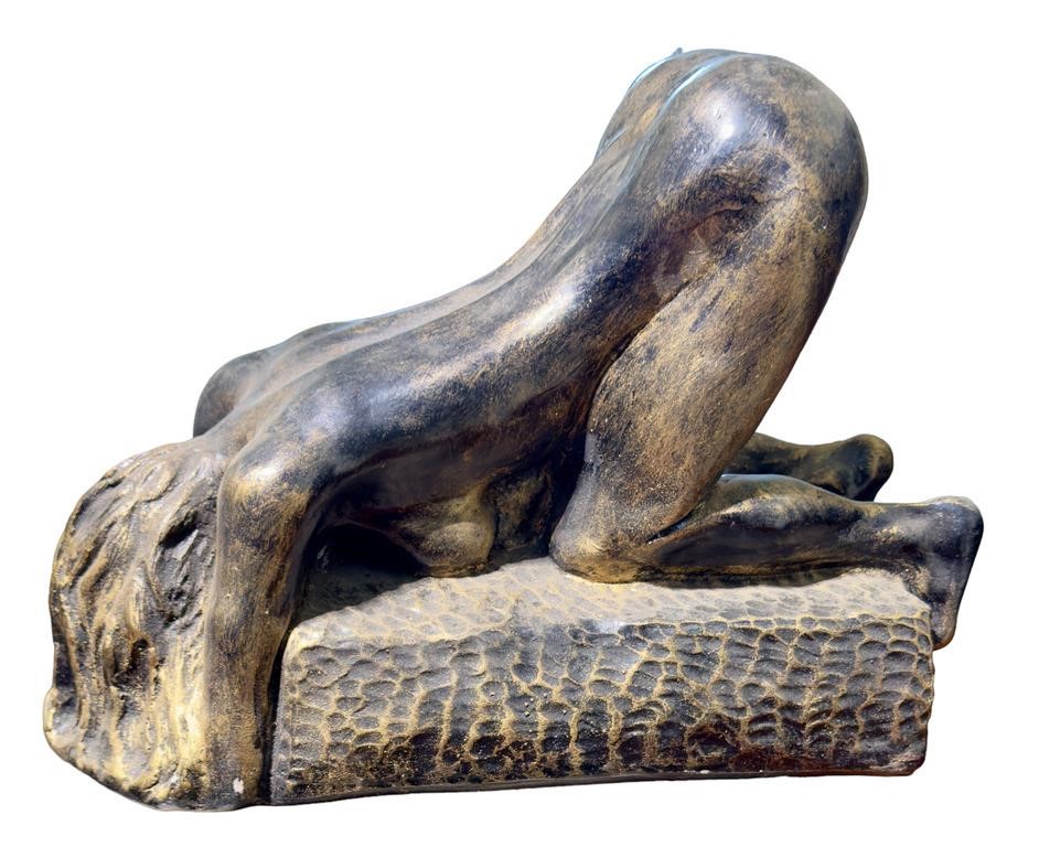 Plaster nude reclining female bank -