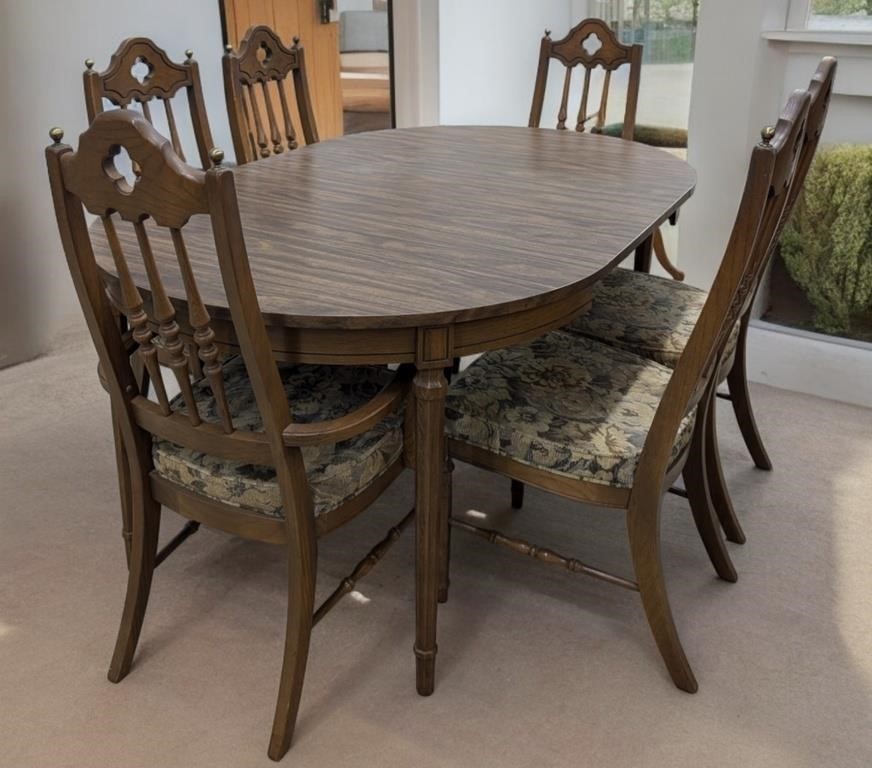 Holman Spanish Oak Dinning Table with 6 Chairs, 2
