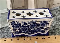 Blue and white Delft pottery flower brick
