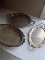 Trio of Silverplate platters two are footed