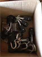 Box of assorted locks with locks (masters)