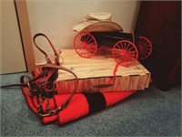 Vintage Buckboard Wagon, Wool Blanket, Halter