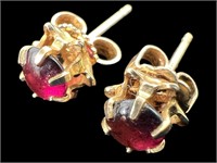 14K Gold Rubilite Tourmaline Stud Earrings