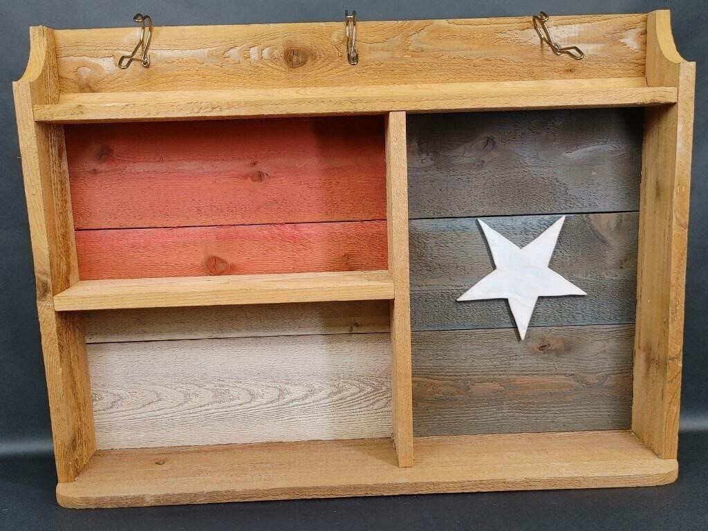 Wooden Texas Flag Wall Mount Shelf Coat Rack