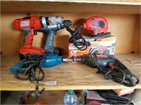 2 Corded Drills, 2 Mouse Sanders & 2 Battery Drill