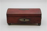 Antique Crimson Wood and Paper Jewelry Box & Key