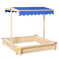 Outsunny Wooden Sandbox w/ Adjustable Canopy