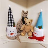 Jointed Teddy Bear, Snowman Tree Toppers