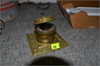 Antique Brass Ink Well w/glass bowl