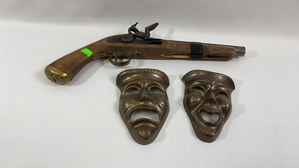 Replica Black Powder Pistol & Brass Tragedy Mask