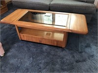 Oak/Glass coffee table with drop down sides