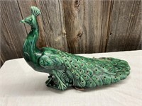 VINTAGE CERAMIC GREEN PEACOCK TV LAMP LIGHT