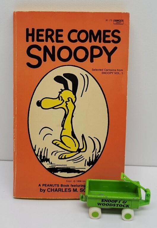 1958 Here Comes Snoopy Book & '70's Snoopy Wagon