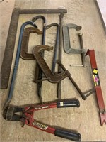 C-clamps, crow bars, squares