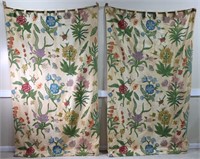 Pr. Vintage Crewel Embroidered Curtain Panels